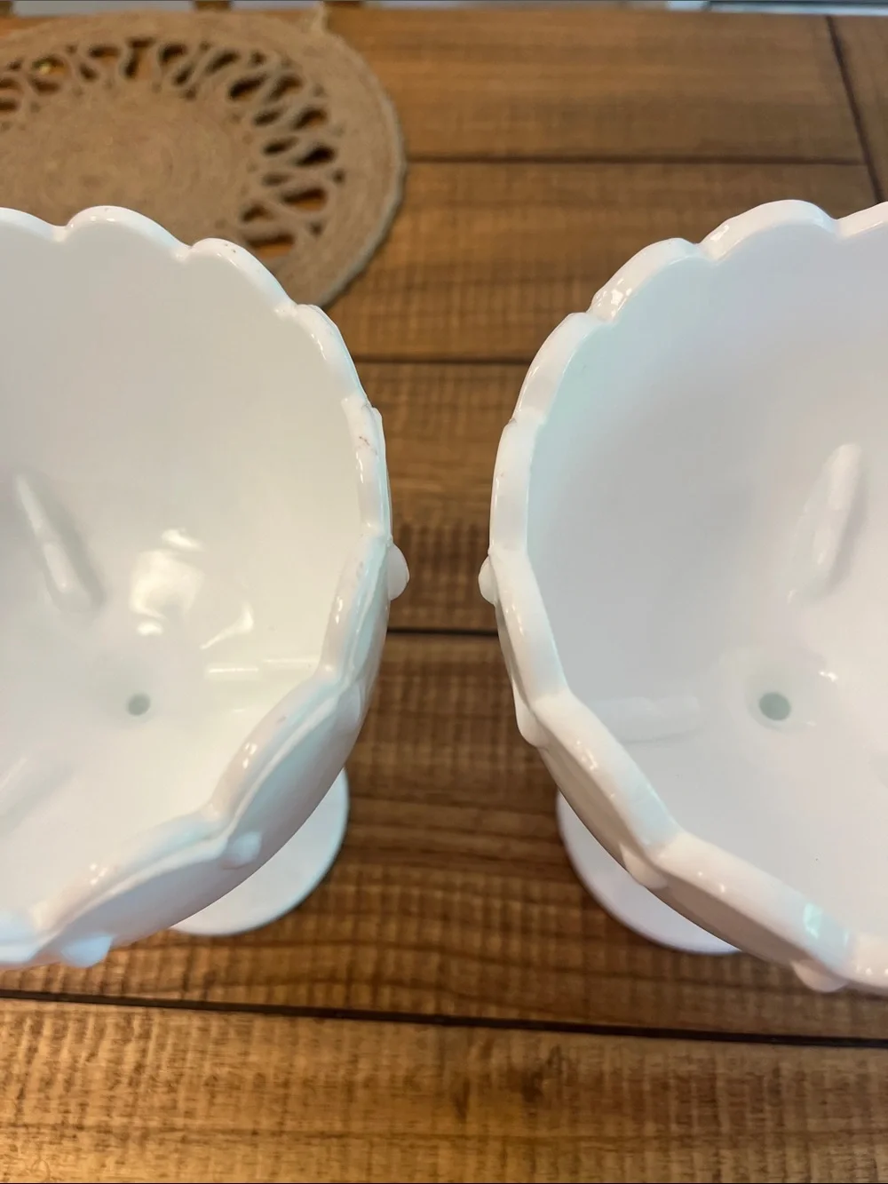 Vintage MCM Indiana white Milk Glass Teardrop Compote Candy Dish Candle Holders